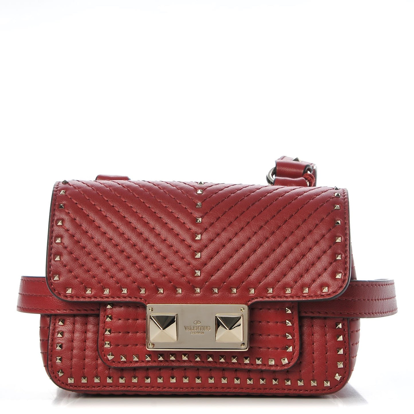 Lambskin ZiggyStud Rockstud Convertible Crossbody Belt Bag Rosso