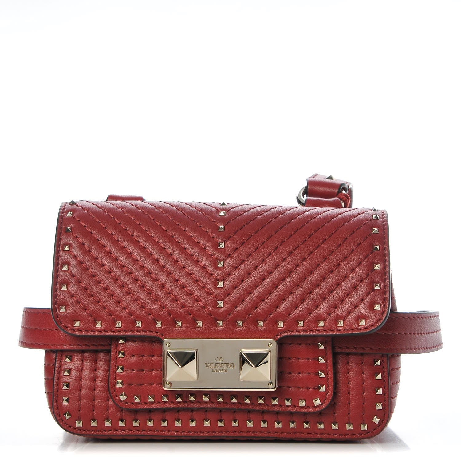 Valentino Garavani Lambskin ZiggyStud Rockstud Convertible Crossbody Belt Bag Rosso 1 of 7