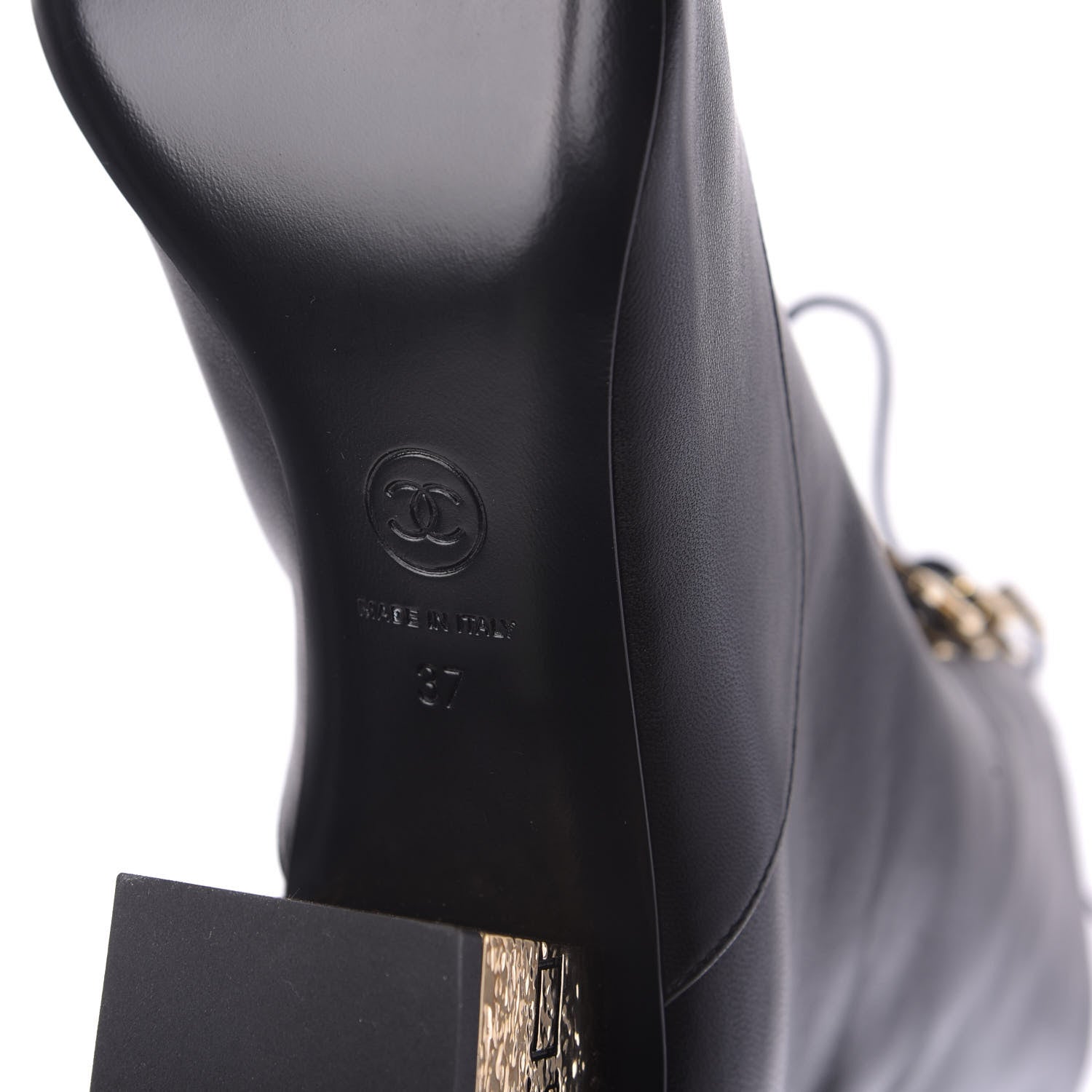 Chanel Lambskin Grosgrain Cap Toe Egyptian Amulet CC Lace Up Boots 37 Black 8 of 9