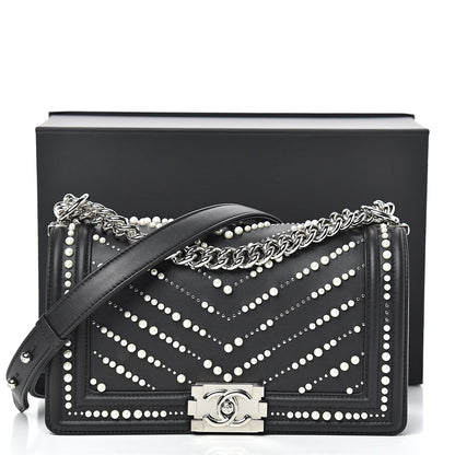 Chanel Calfskin Pearl Chevron Medium Boy Flap Black 13 of 13