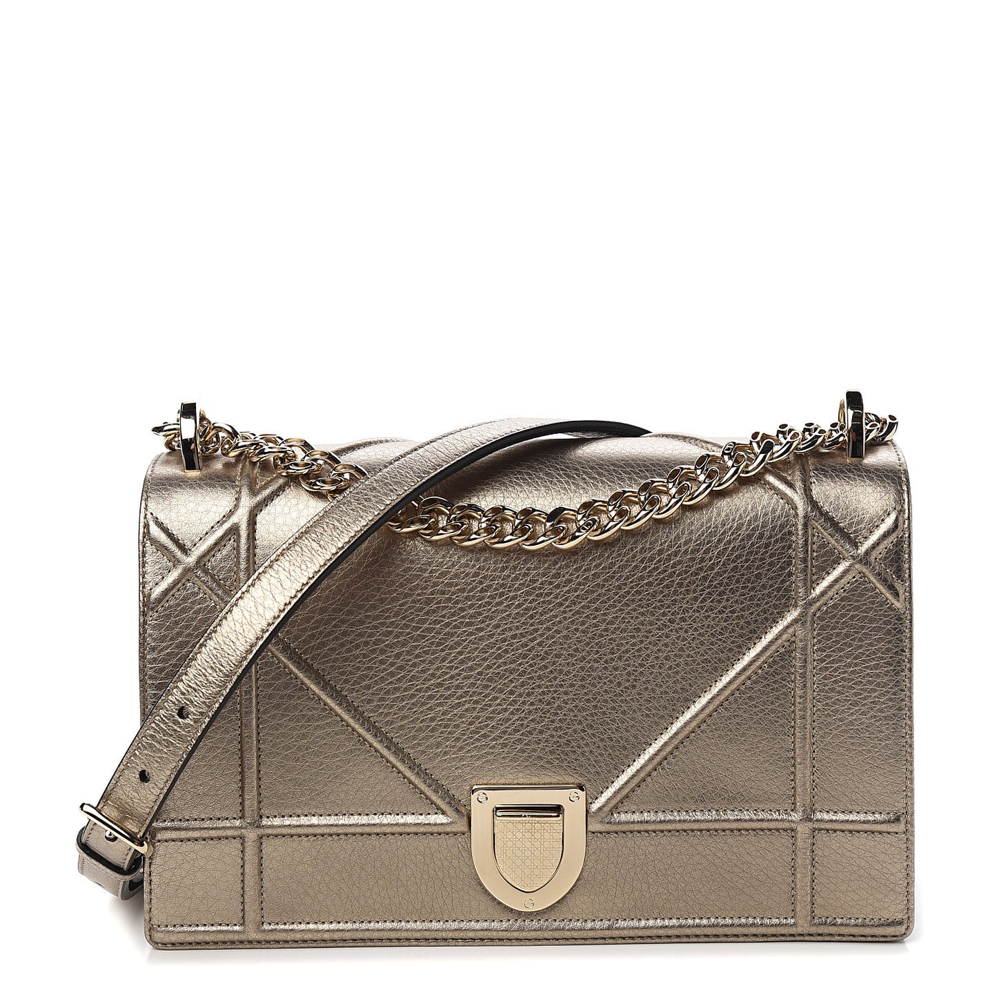 Metallic Grained Calfskin Medium Diorama Flap Bag Pale Gold