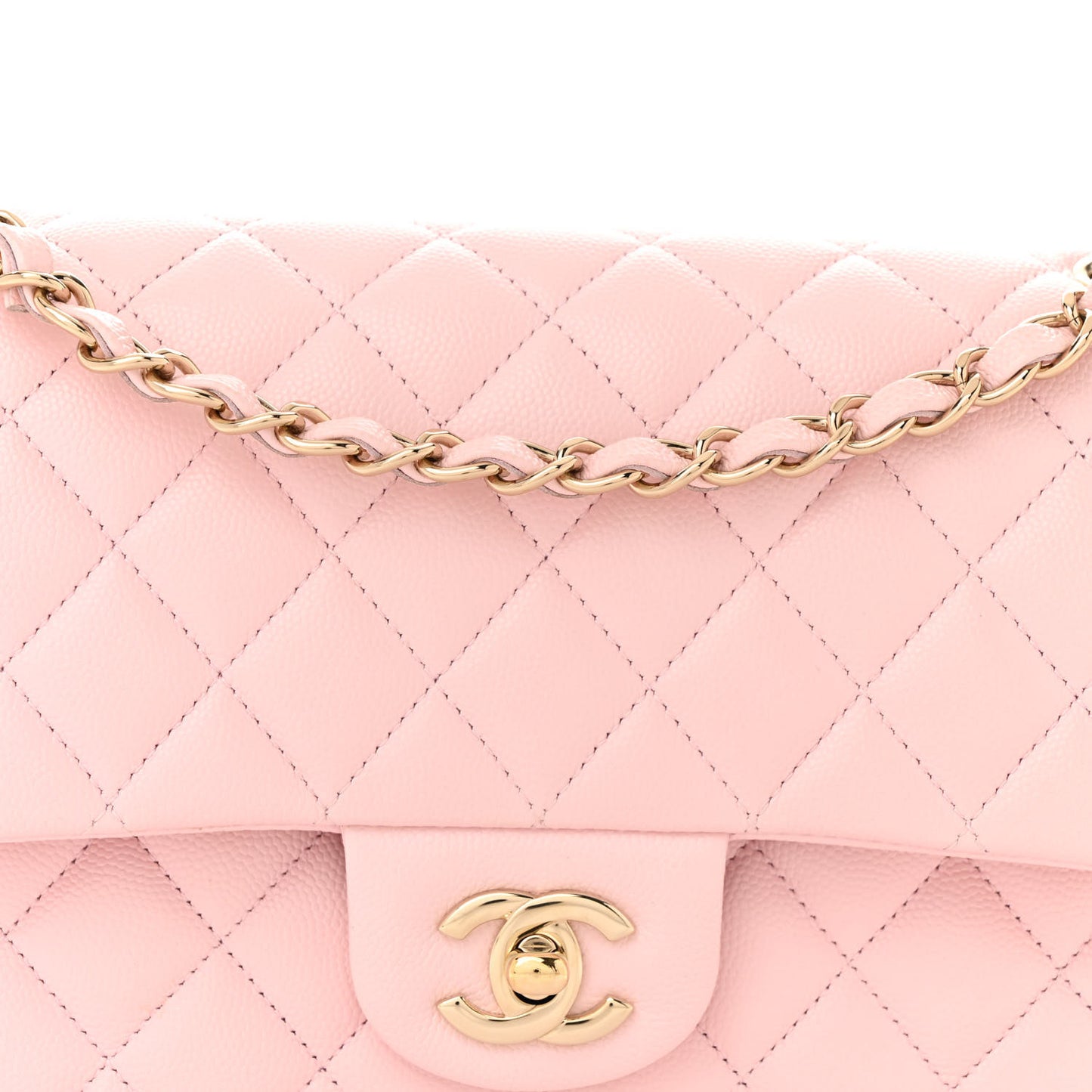 Caviar Quilted Medium Double Flap Light Pink