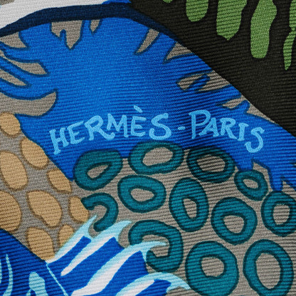 Hermes Silk Under The Waves Scarf 90 Bleu Lagon Beige Vert 5 of 6