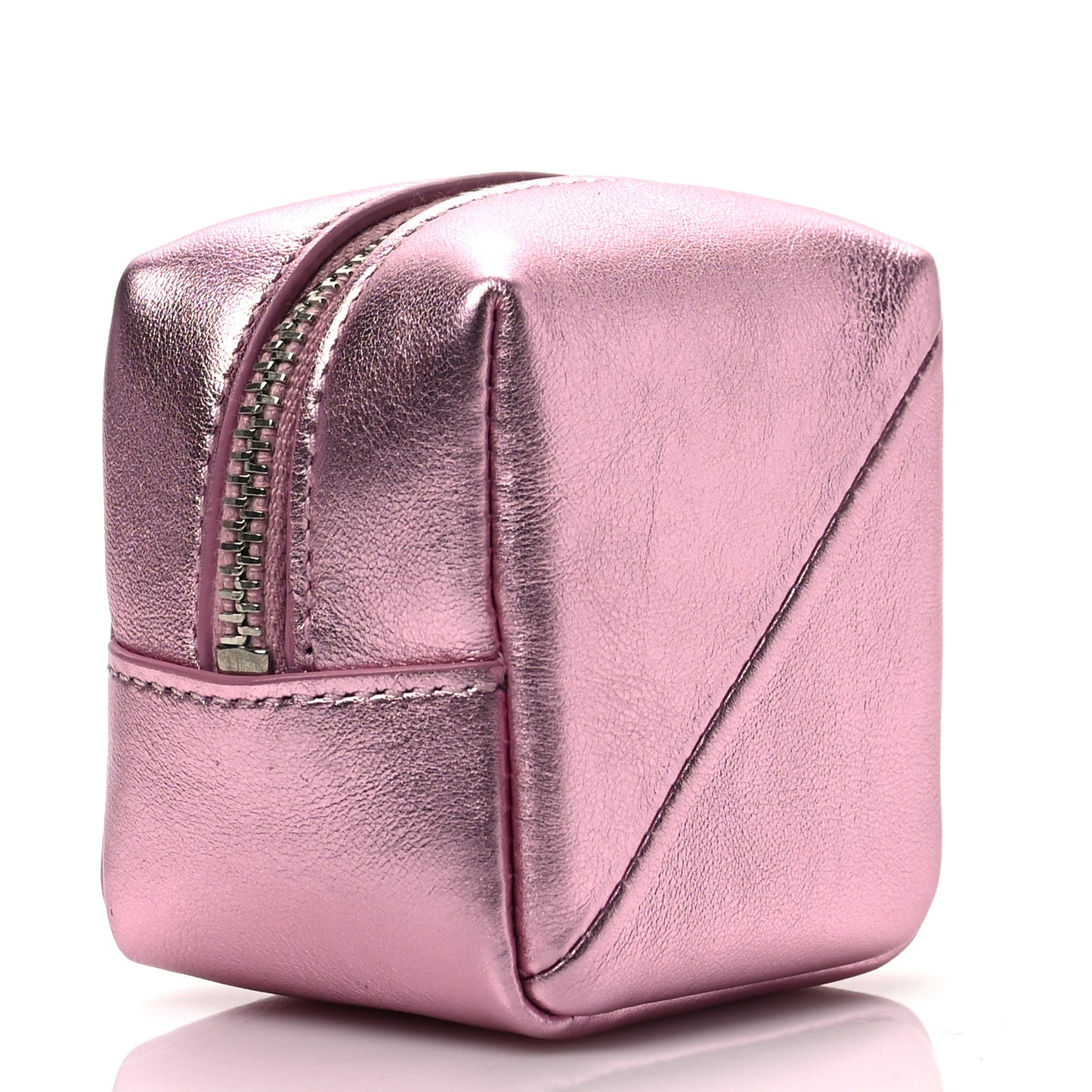 Crinkled Lame Calfskin Jaime Cube Charm Keychain Violet
