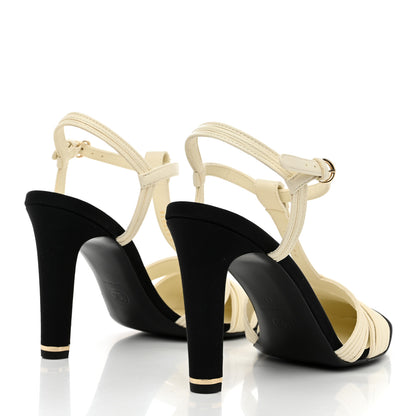 Chanel Lambskin Grosgrain Pearl CC Cap Toe Slingback Sandals 41 Ivory Black 4 of 9