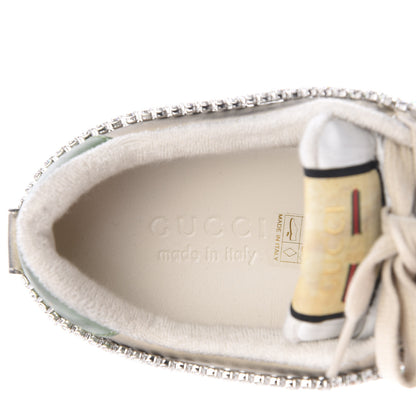 Gucci Nubuck Calfskin Web Removable Crystals Mens Screener Sneakers 8.5 Dusty Milk New Mystic White 8 of 11