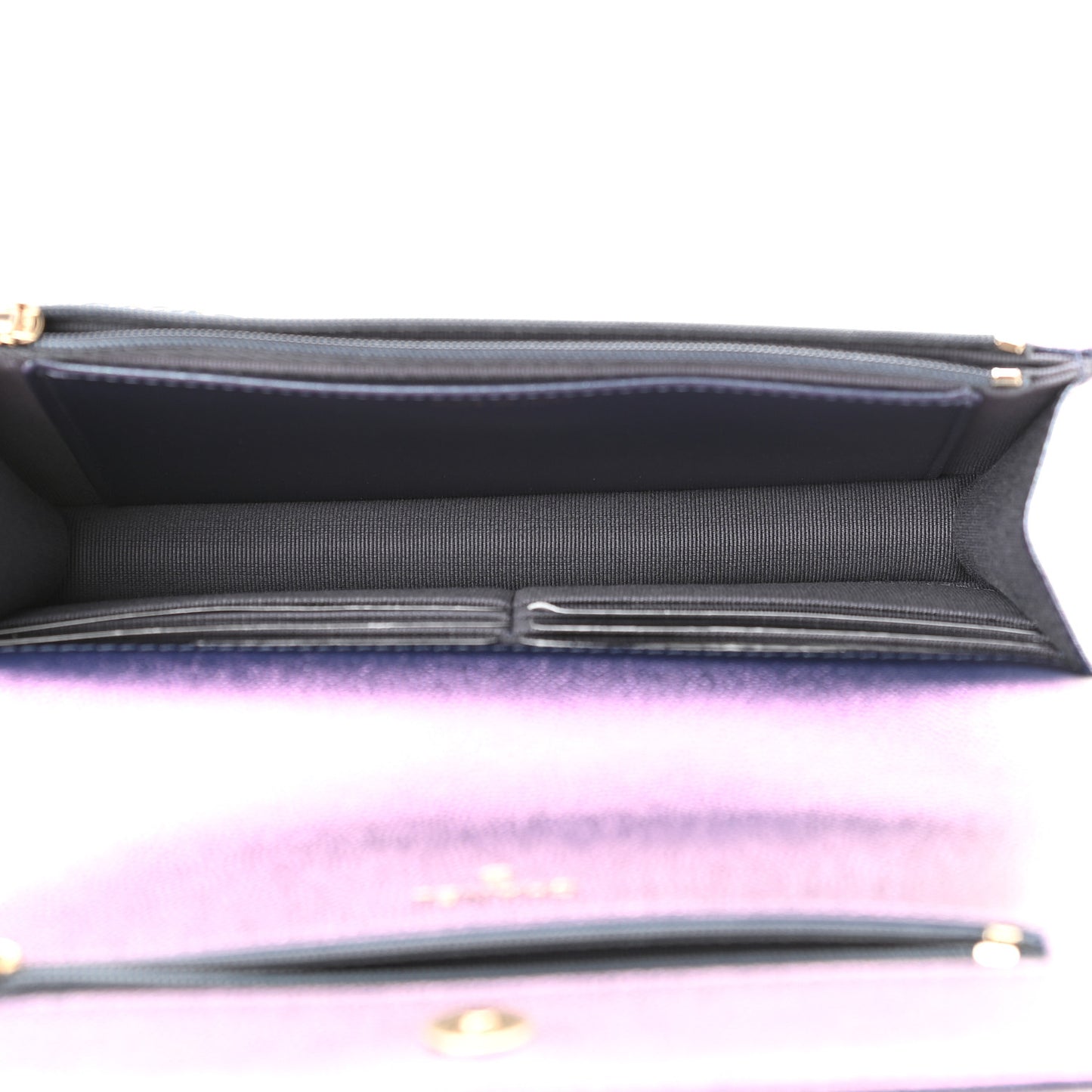 Iridescent Caviar Quilted Wallet On Chain WOC Dark Blue