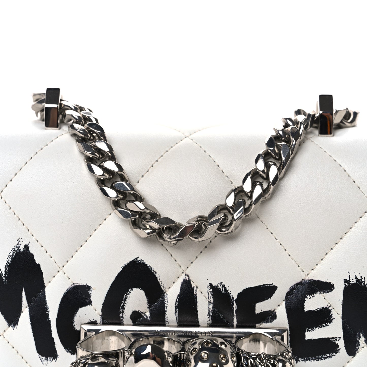 Lambskin Quilted Graffiti Skull Knuckle Crossbody White Black