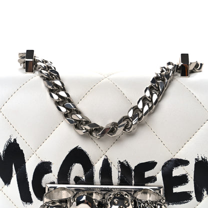 Alexander McQueen Lambskin Quilted Graffiti Skull Knuckle Crossbody White Black 8 of 11