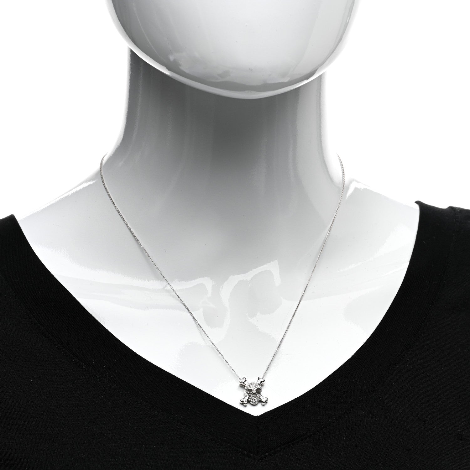 Roberto Coin 18K White Gold Diamond Tiny Treasures Skull and Crossbones Pendant Necklace 2 of 4