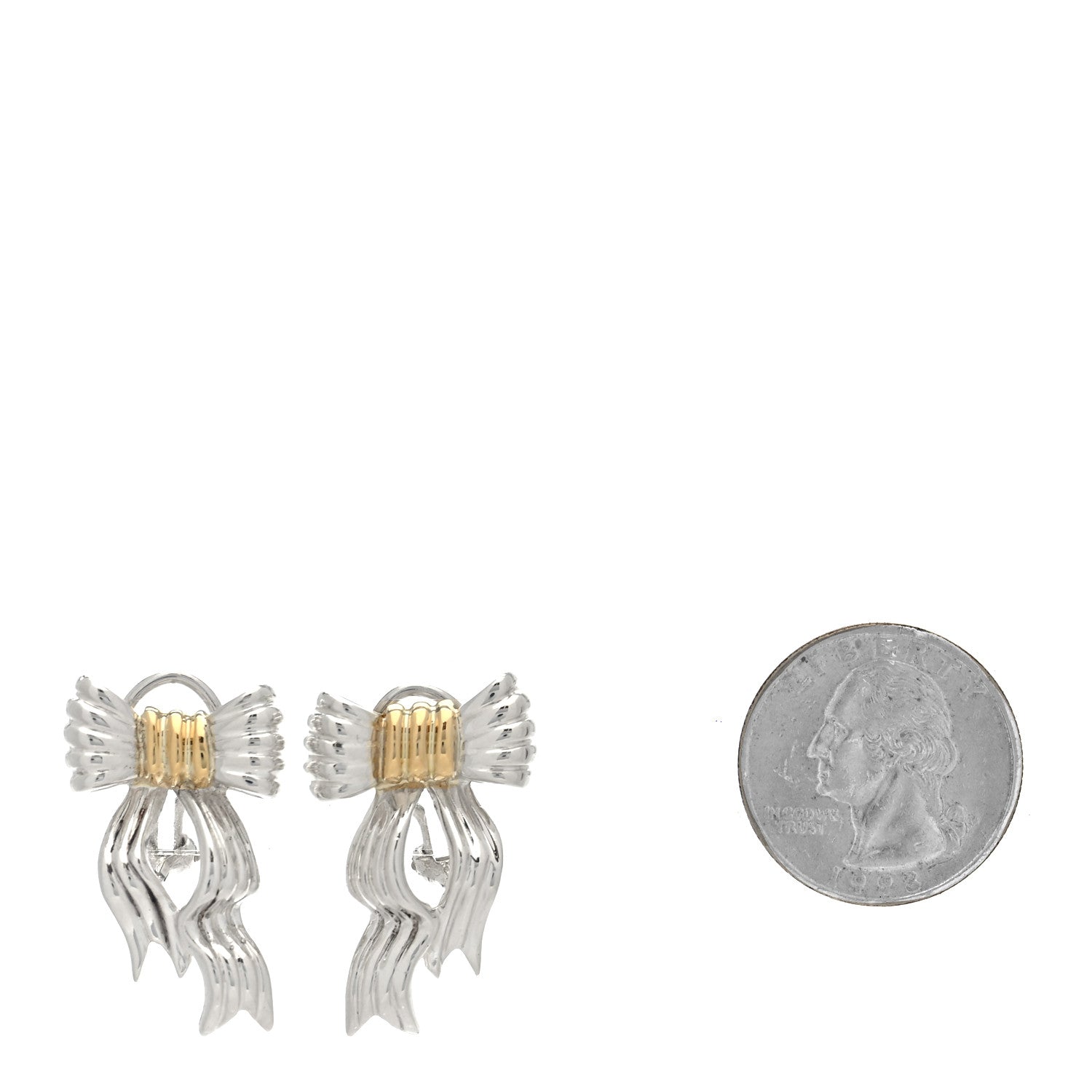 Tiffany Sterling Silver 18K Yellow Gold Bow Earrings 2 of 4