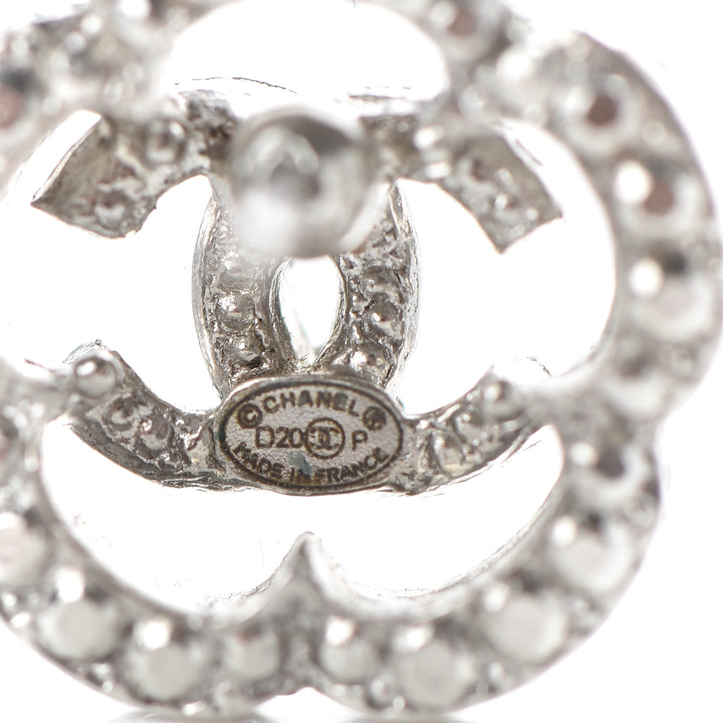 Crystal Coco Flapper Camellia CC Stud Earrings Silver