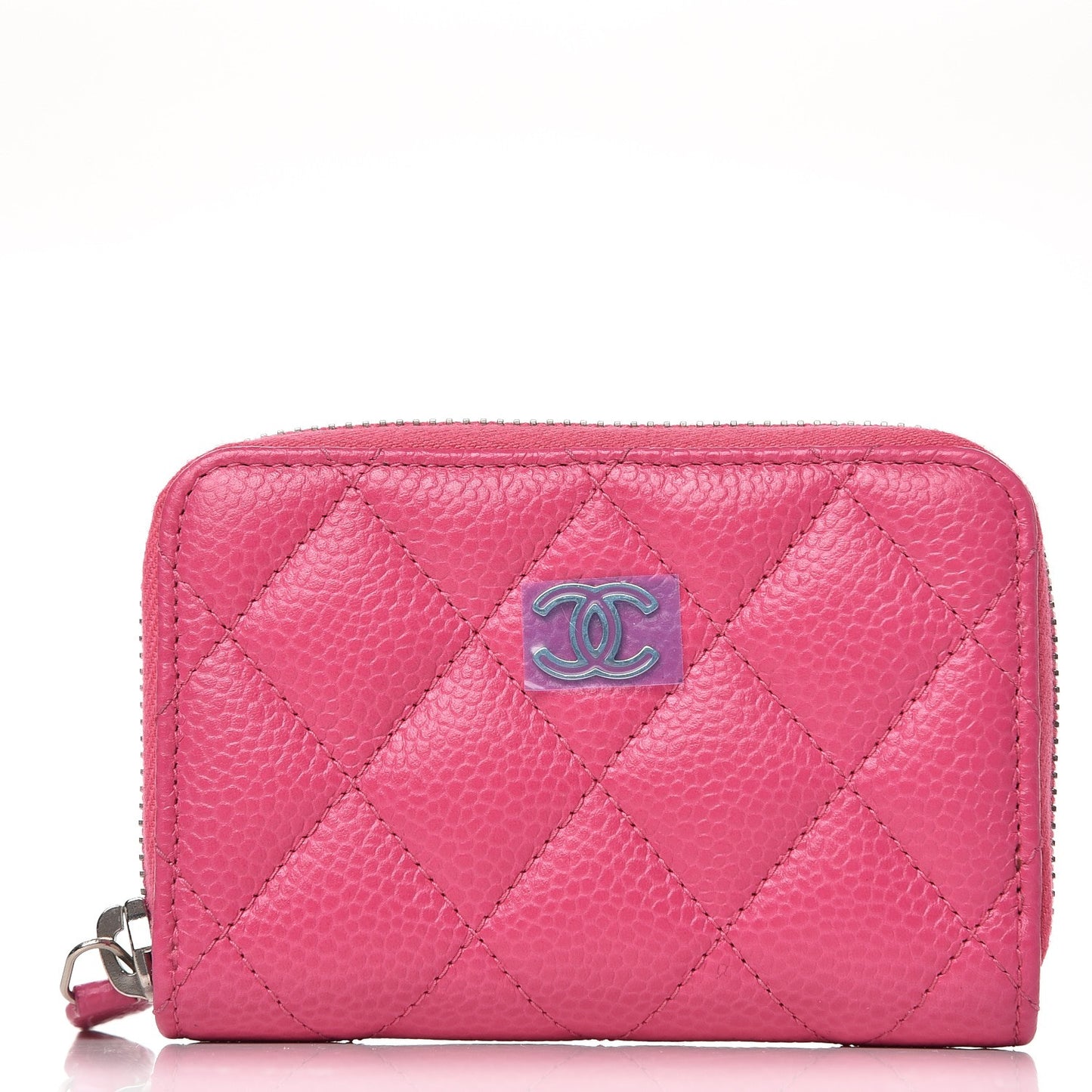 Caviar Quilted Zip Coin Purse Pink