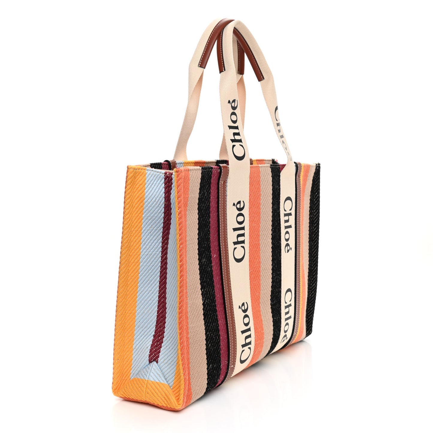 Cotton Calfskin Large Woody Striped Tote Multicolor