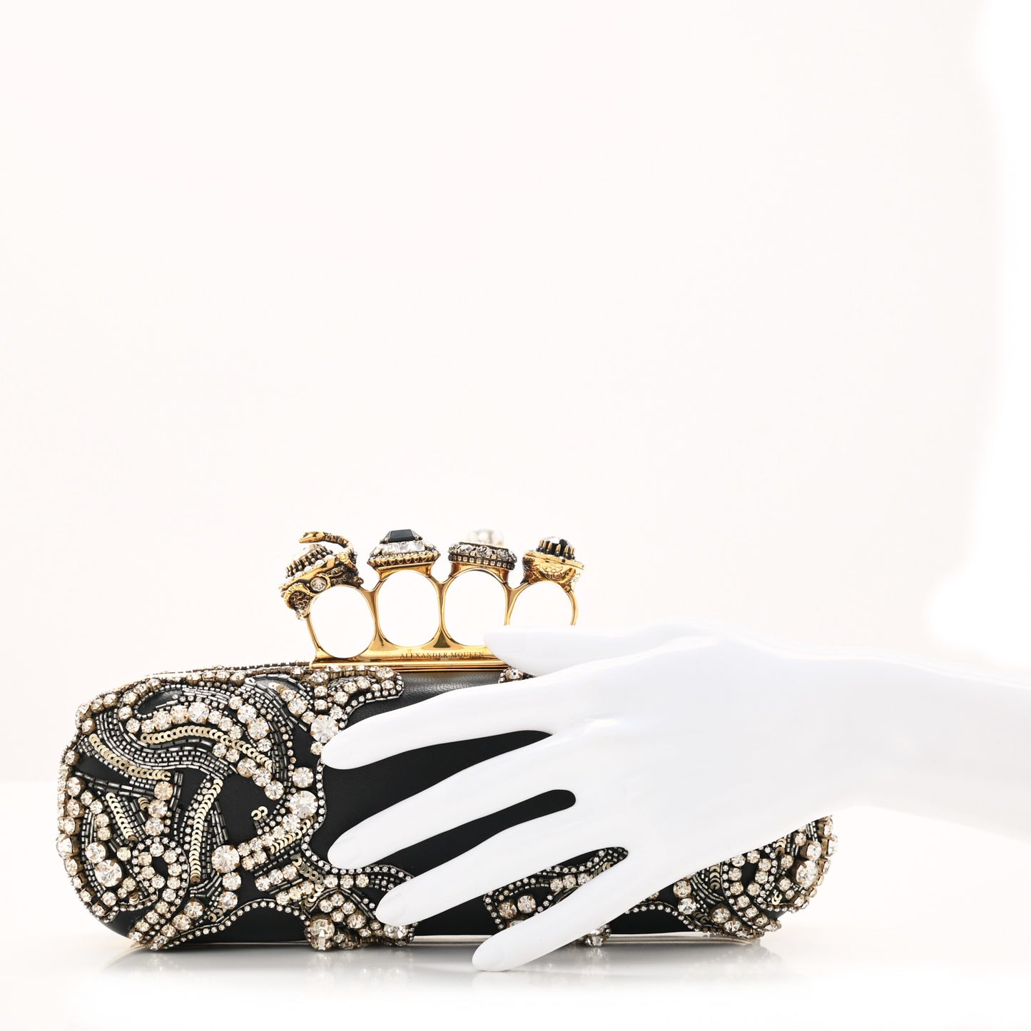 Silk Crystal Knucklebox Clutch Black