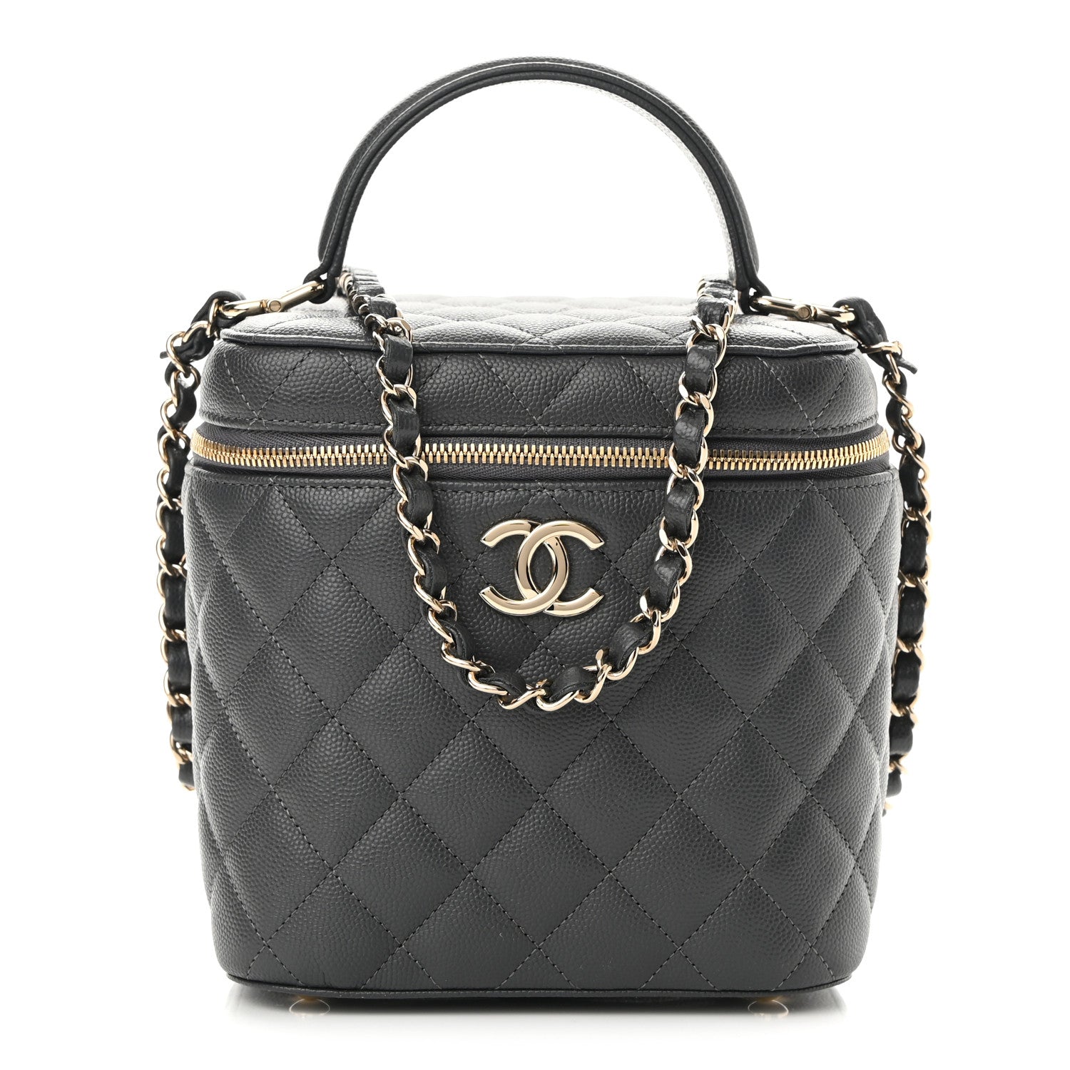 Chanel Caviar Quilted Small Top Handle Vanity Case With Chain Dark Grey 1 of 10