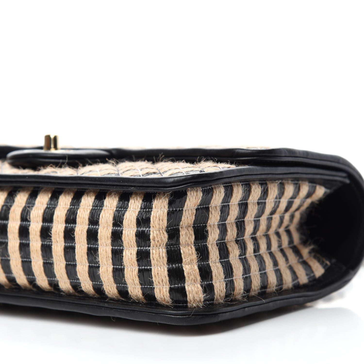 Chanel Raffia Jute Striped Medium Single Flap Black Beige 7 of 10