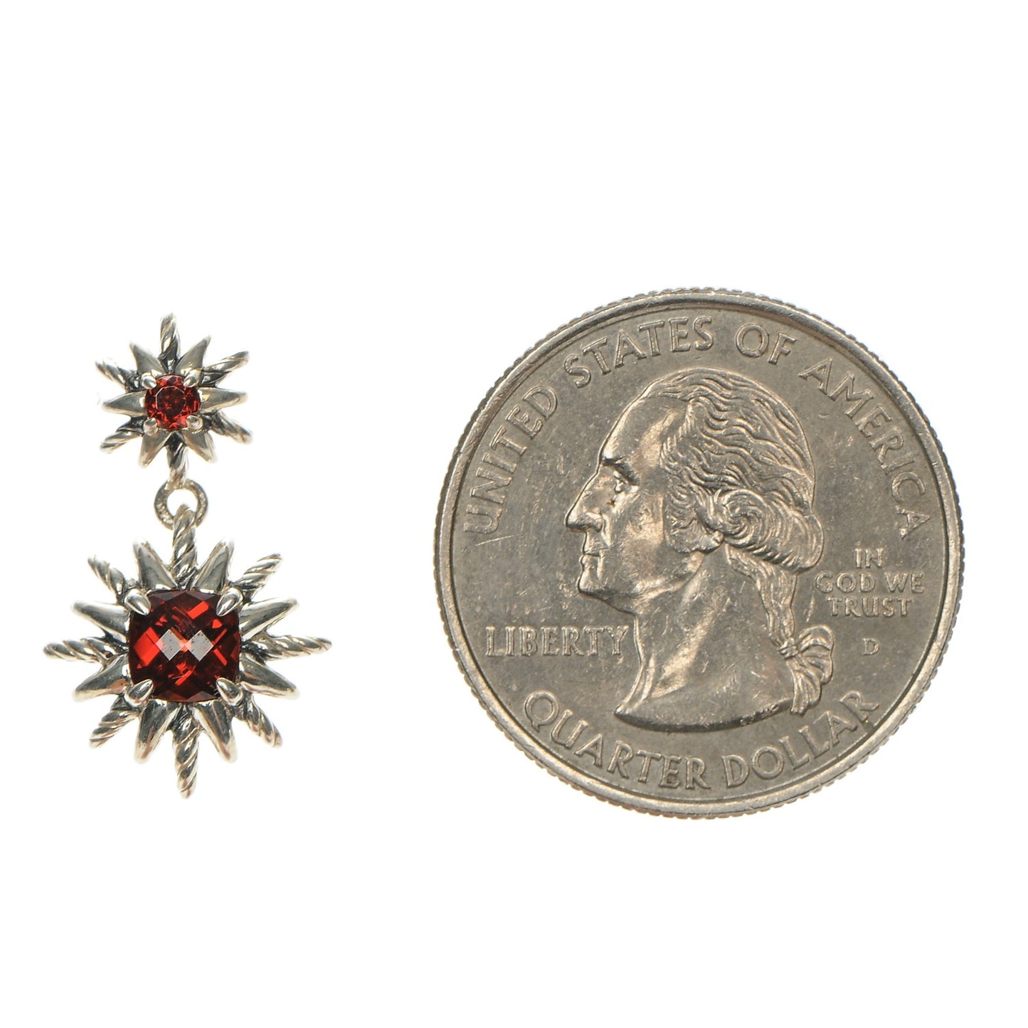 Sterling Silver Garnet 22mm Starburst Double Drop Earrings