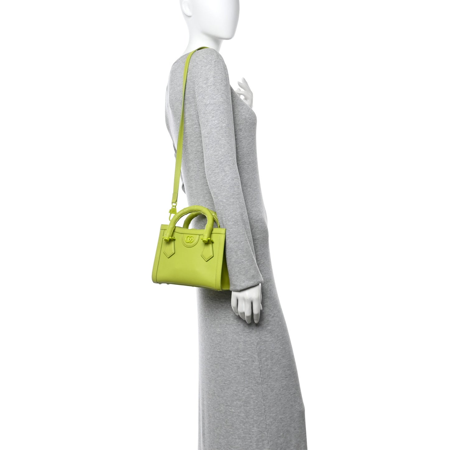Calfskin Enamel Mini Diana Tote Bag Bright Green