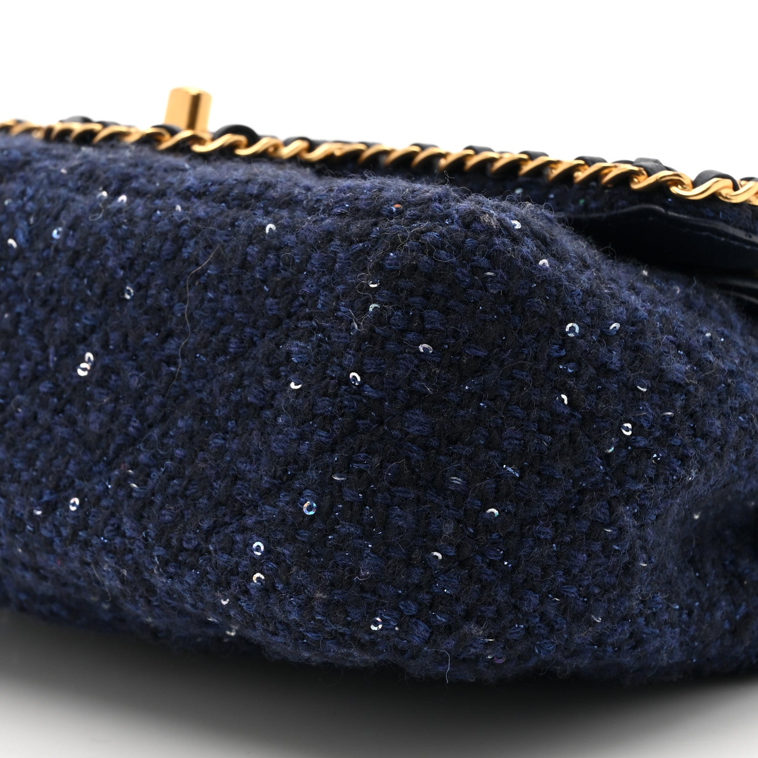 Chanel Tweed Sequin Timeless Classic Chained Double Flap Navy Blue 9 of 11