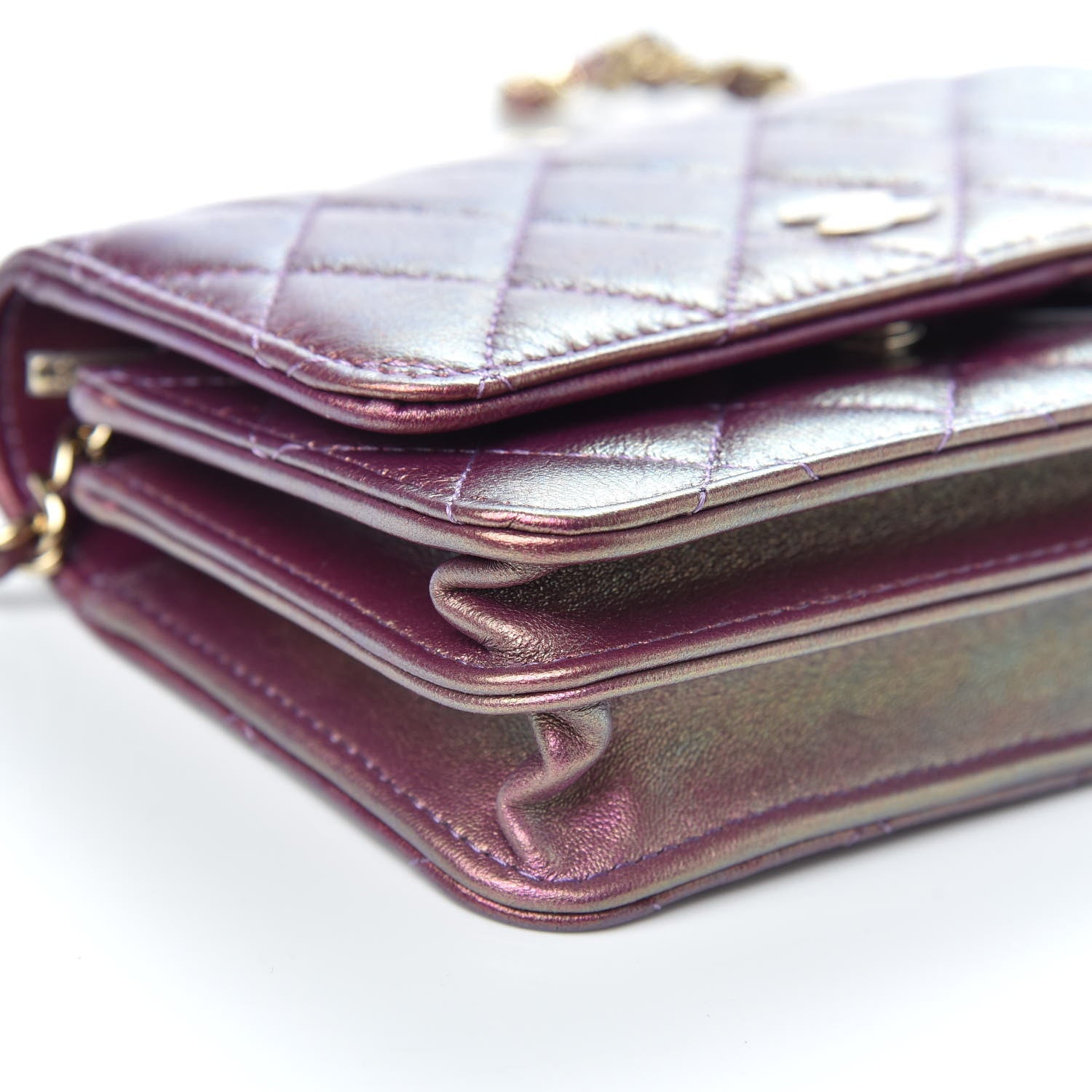 Chanel Iridescent Lambskin Quilted Mini Wallet On Chain WOC Purple 10 of 12