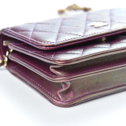 Chanel Iridescent Lambskin Quilted Mini Wallet On Chain WOC Purple 10 of 12