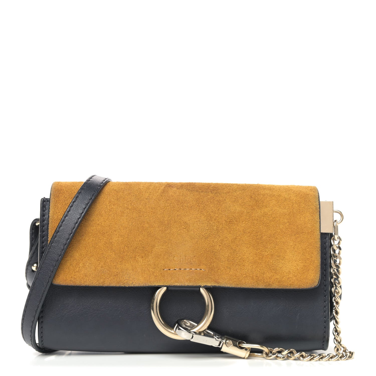 Chloe Suede Calfskin Mini Faye Shoulder Bag Full Blue Mustard 1 of 7