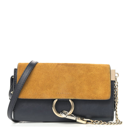 Chloe Suede Calfskin Mini Faye Shoulder Bag Full Blue Mustard 1 of 7