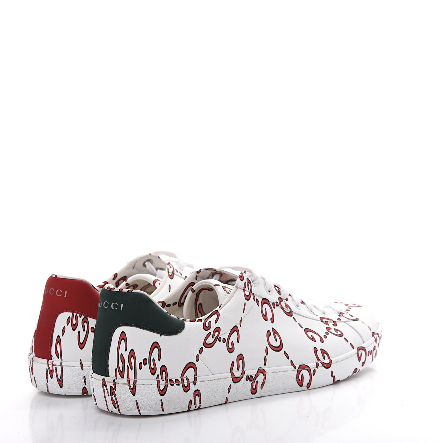 Calfskin GucciGhost Print Mens Ace Sneakers 10.5 White Hibiscus Red