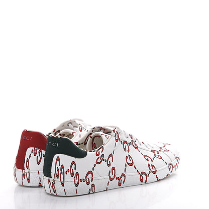 Gucci Calfskin GucciGhost Print Mens Ace Sneakers 10.5 White Hibiscus Red 4 of 7