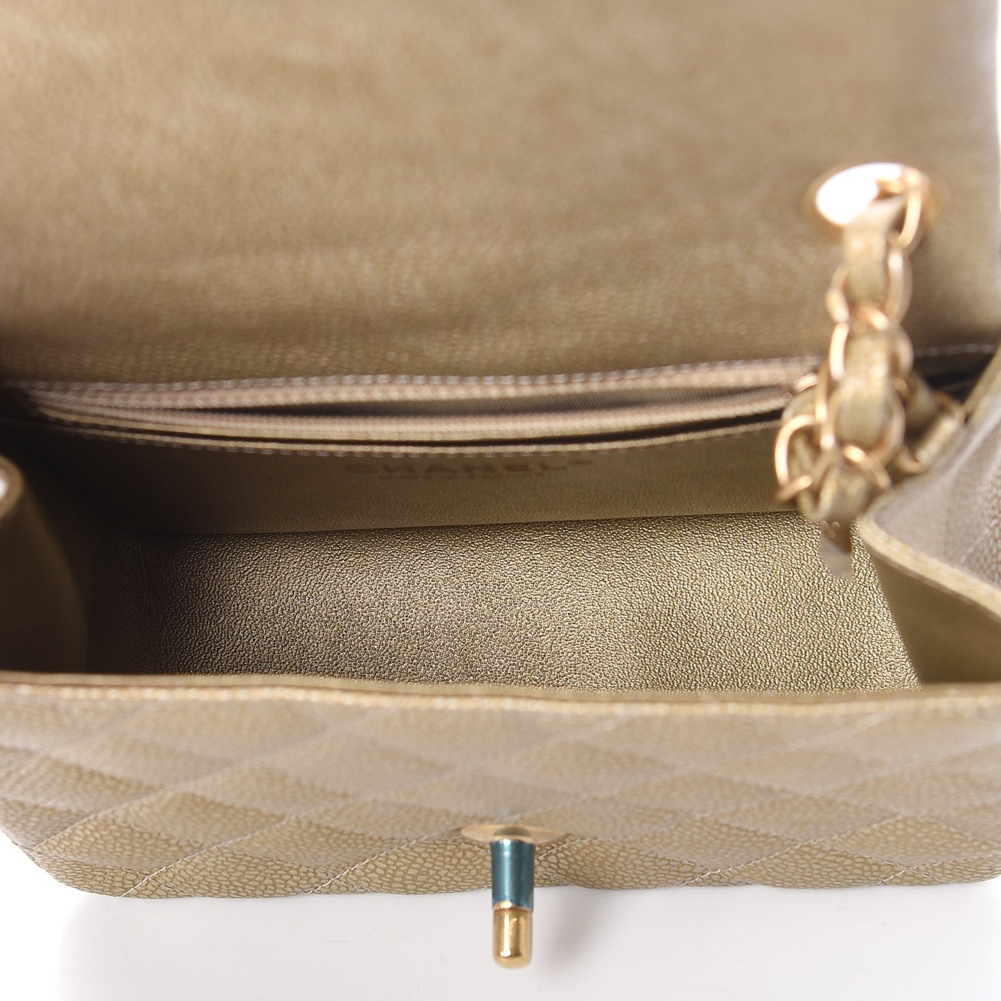 Metallic Caviar Quilted Mini Square Flap Gold