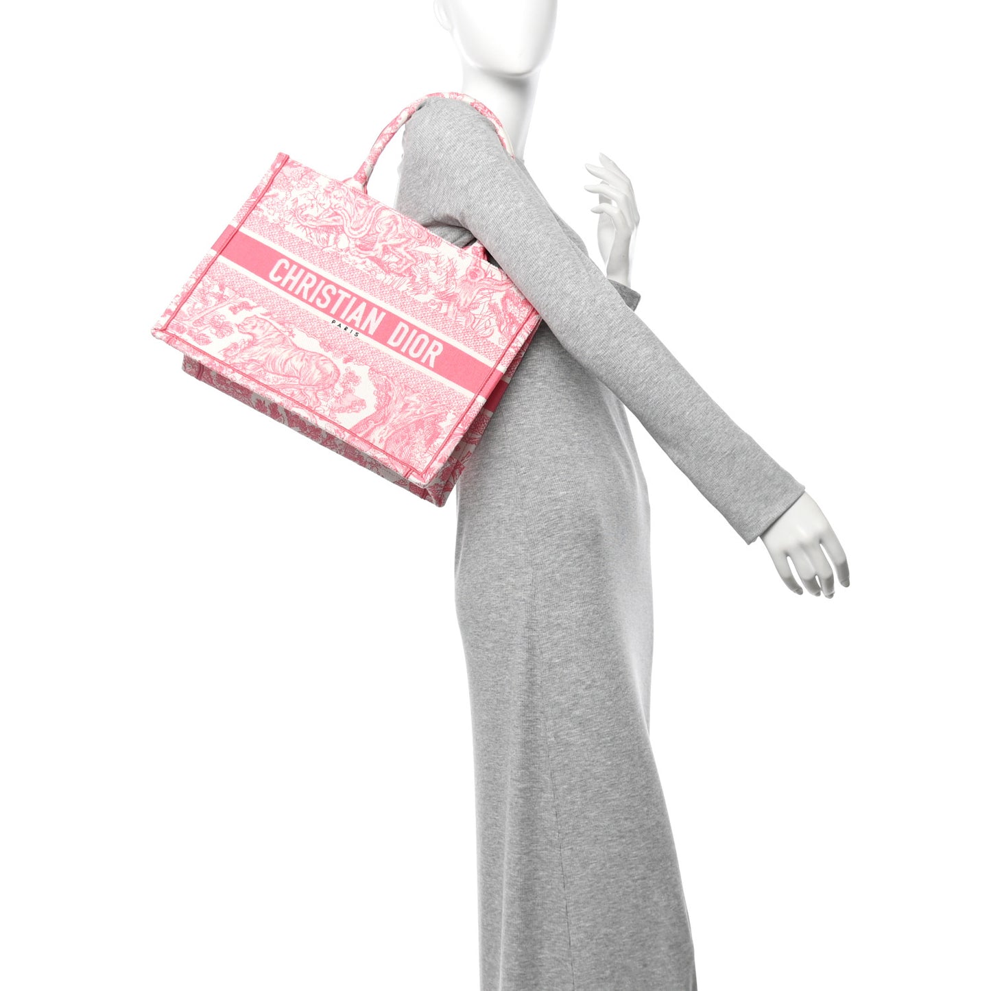 Canvas Embroidered Medium Dioriviera Toile De Jouy Book Tote Peony Pink