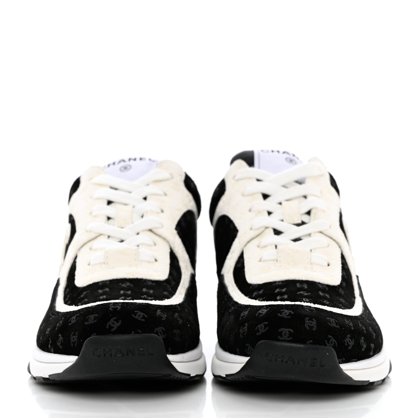 Suede Calfskin Printed CC Sneakers 36.5 Black White
