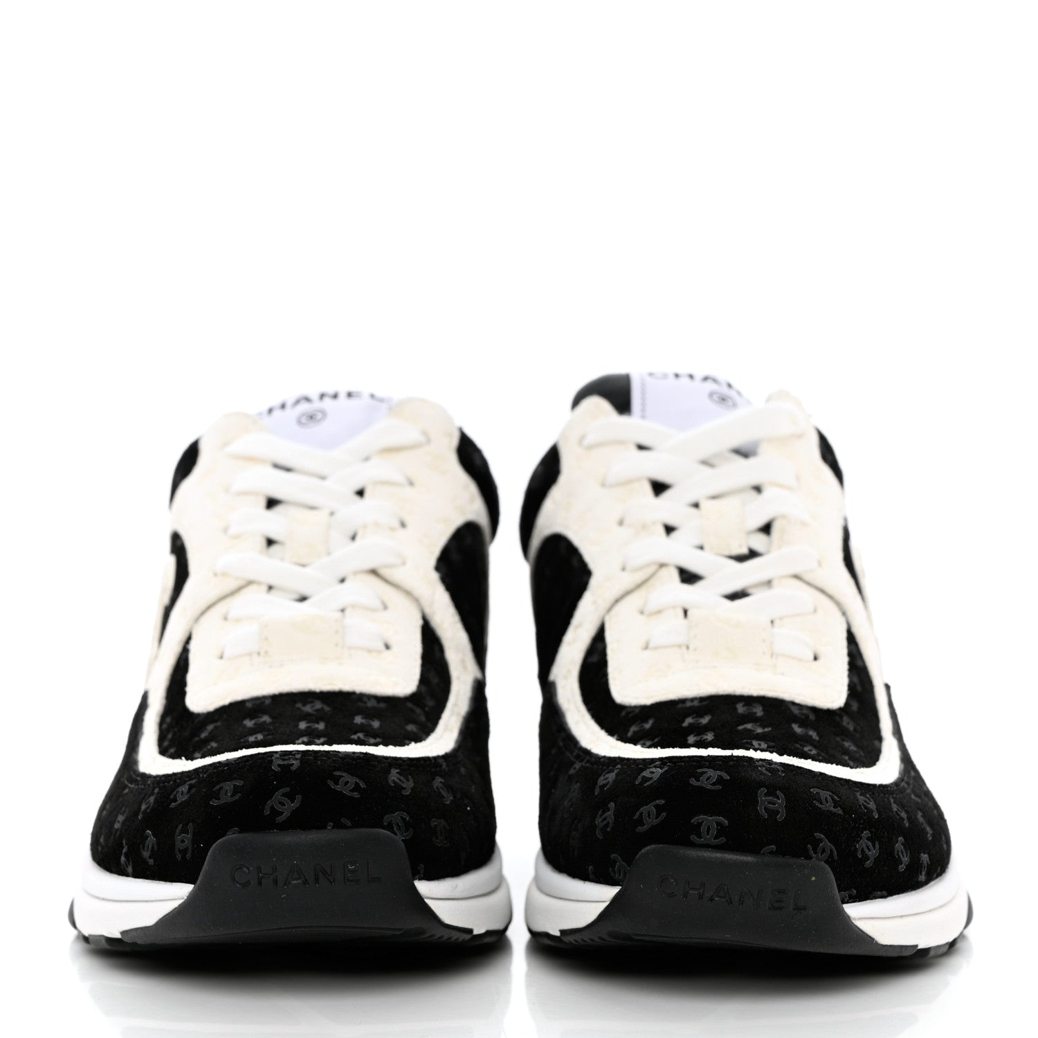 Chanel Suede Calfskin Printed CC Sneakers 36.5 Black White 2 of 9