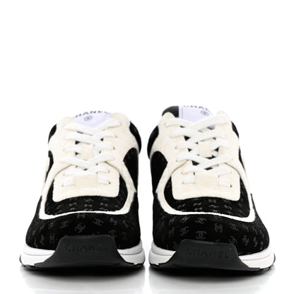 Chanel Suede Calfskin Printed CC Sneakers 36.5 Black White 2 of 9