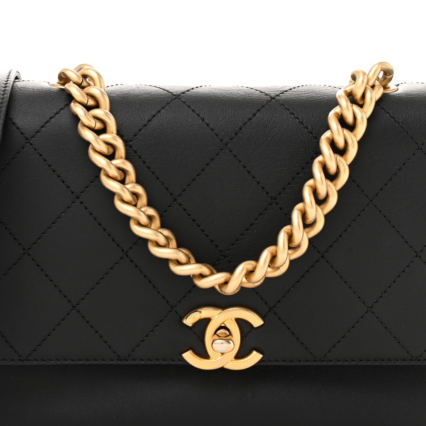 Calfskin Stitched Flap Black