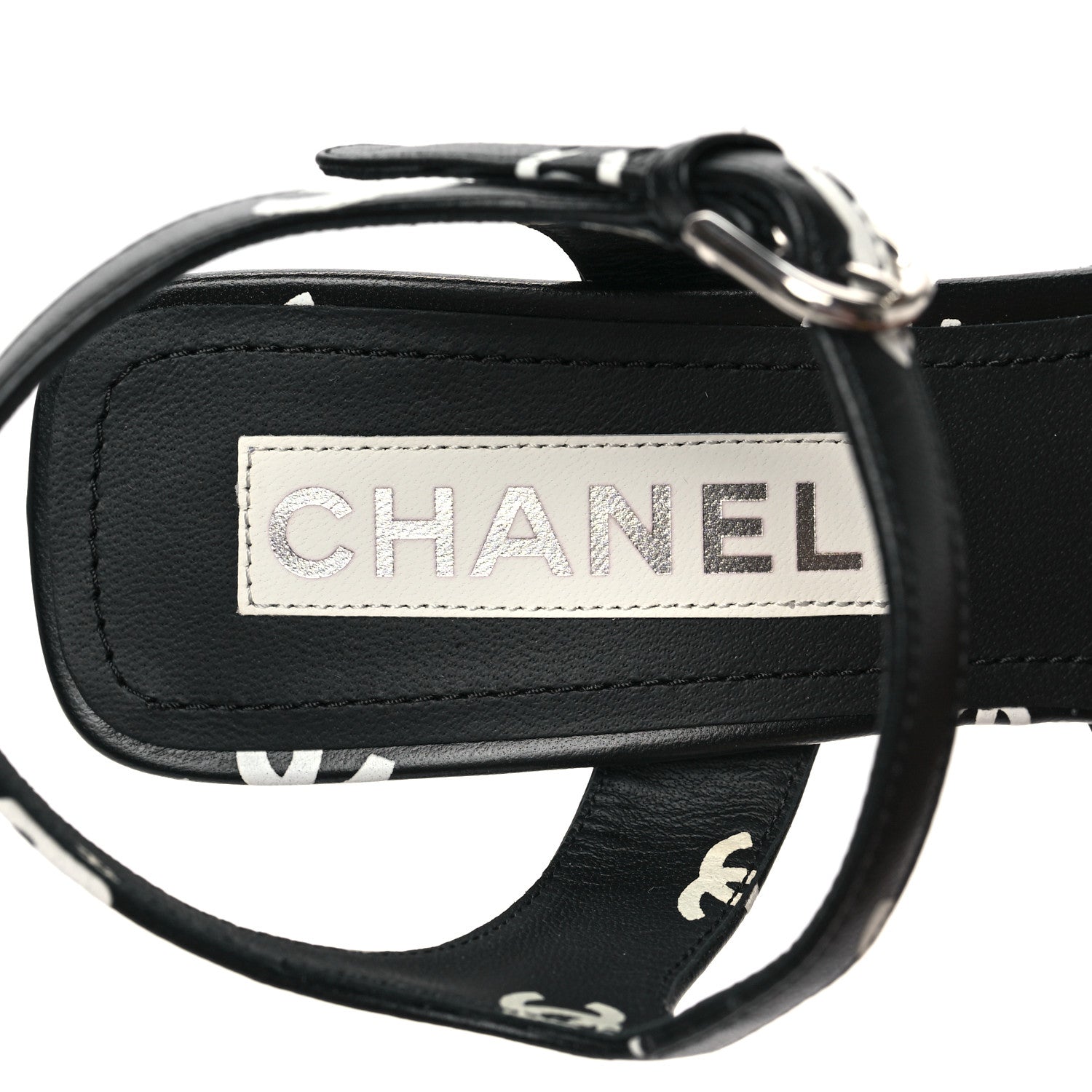 Chanel Printed Lambskin CC Sandals 38 Black White 7 of 8