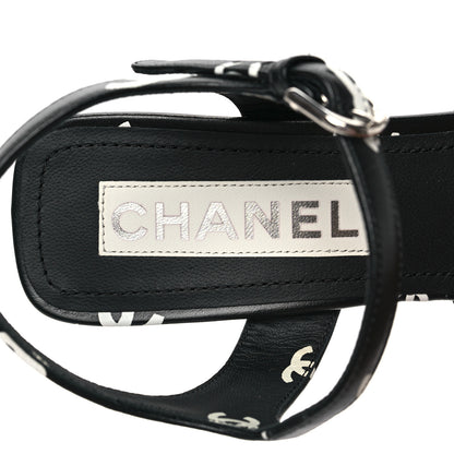 Chanel Printed Lambskin CC Sandals 38 Black White 7 of 8