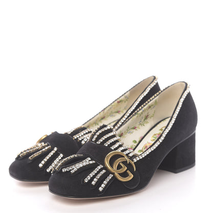 Gucci Kid Scamosciato Crystal GG Marmont Fringe 50mm Loafer Pumps 36 Black 3 of 9