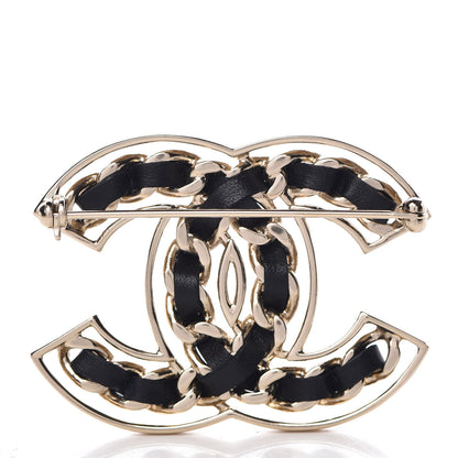 Chanel Metal Calfskin Chain CC Brooch Black Gold 3 of 4