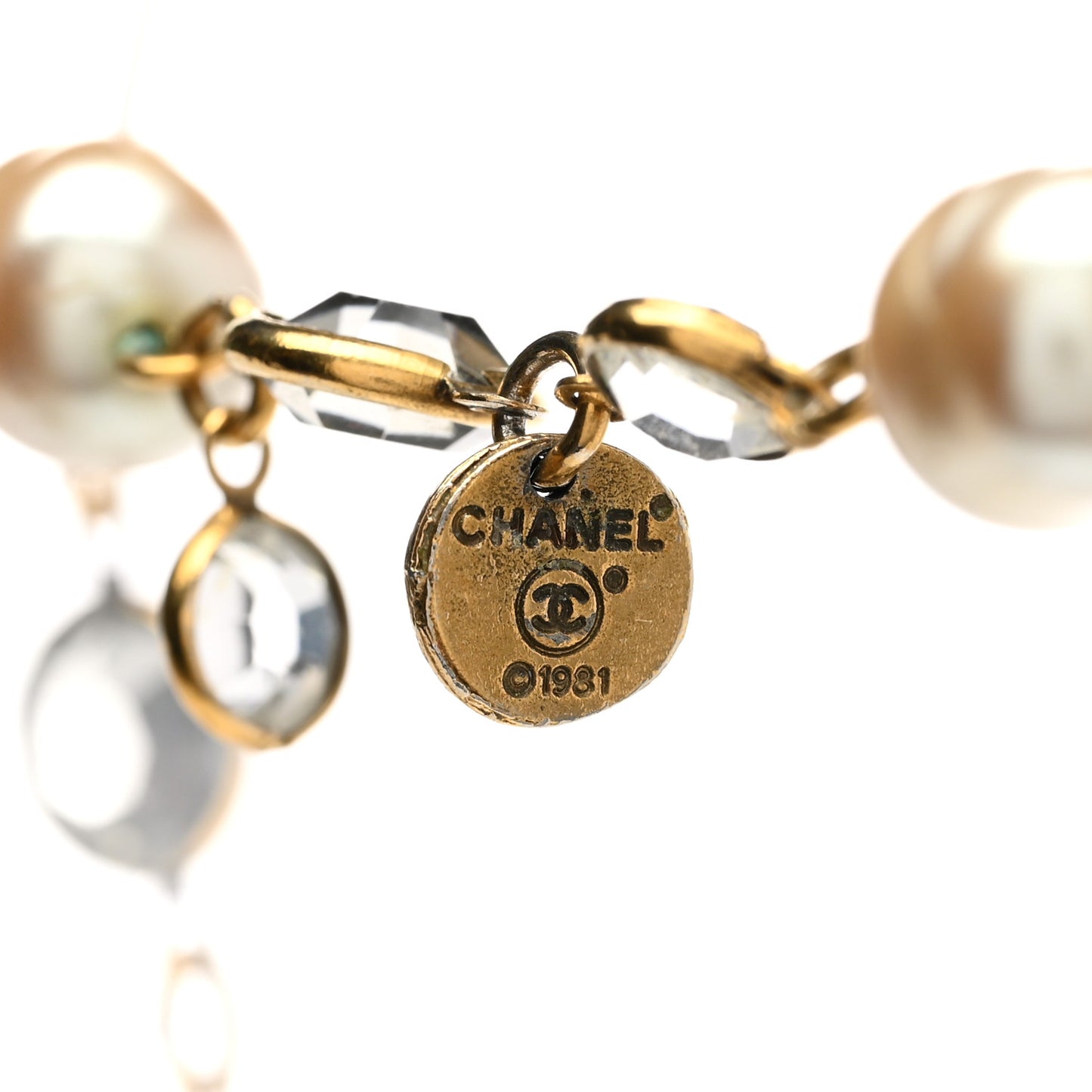 Crystal Pearl Sautoir Long Necklace Gold