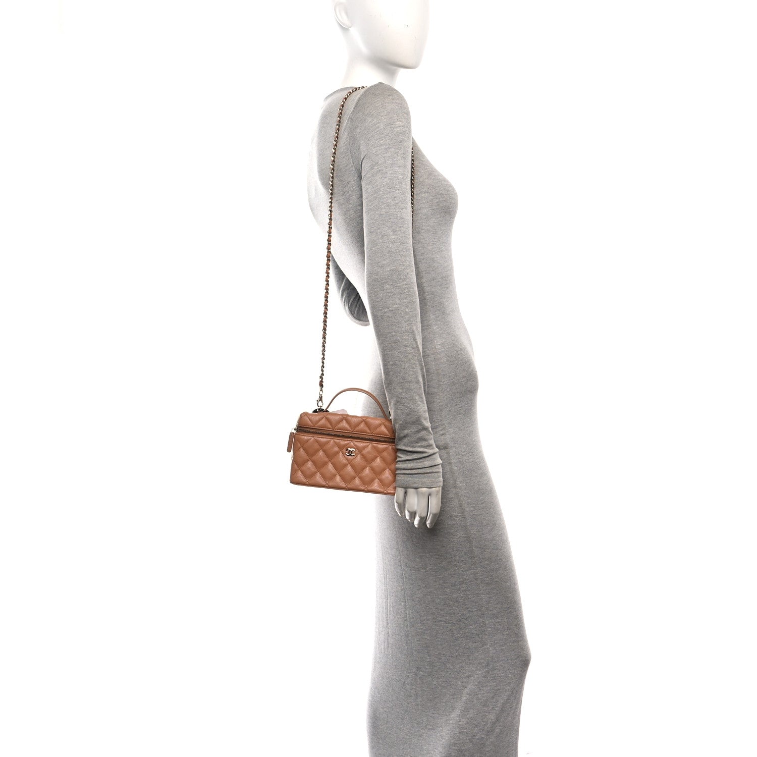 Chanel Caviar Quilted Top Handle Slim Vanity With Chain Brown 2 of 10