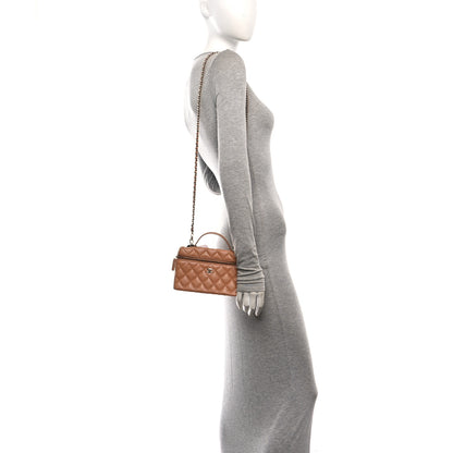 Chanel Caviar Quilted Top Handle Slim Vanity With Chain Brown 2 of 10