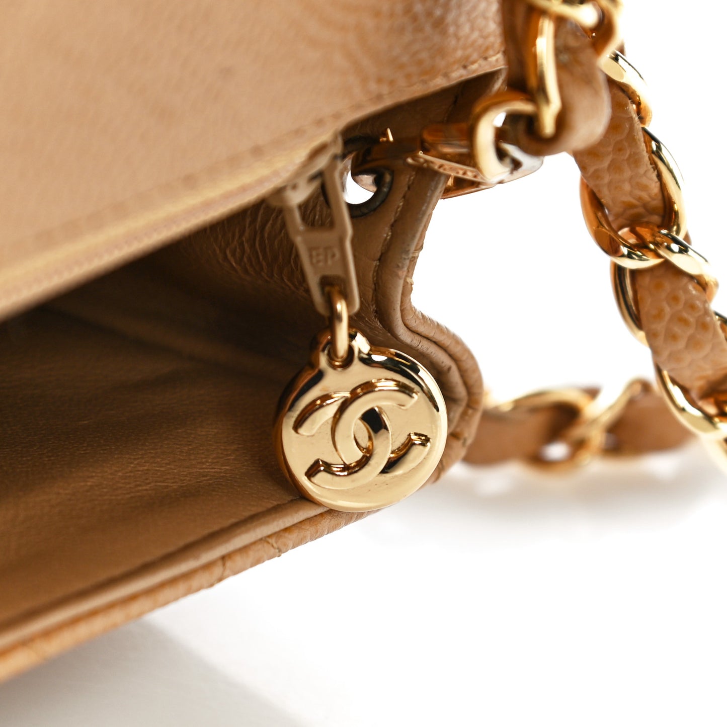 Caviar Quilted Mini Square Flap Beige