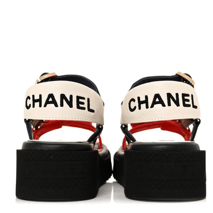 Chanel Lambskin Logo Platform Sandals 37 Red Black Ivory Navy Blue 5 of 9