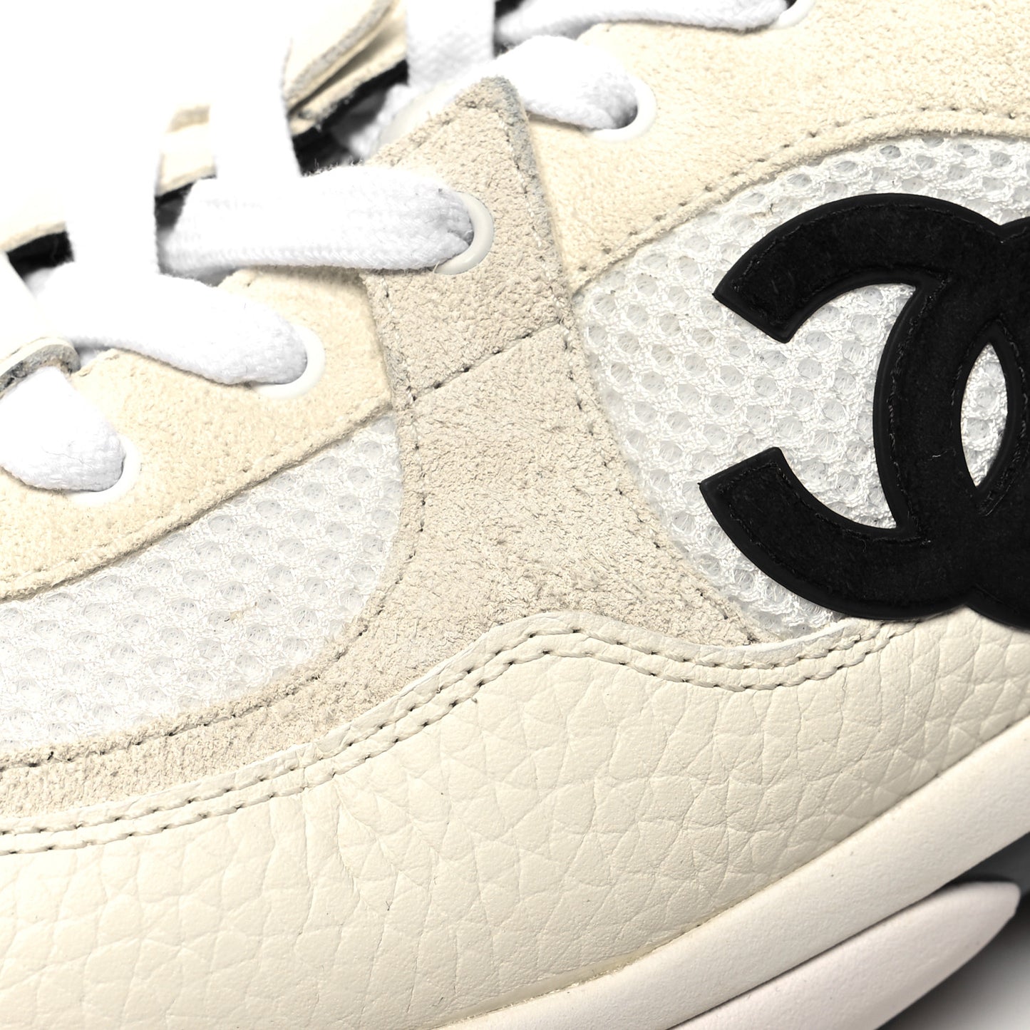 Mesh Suede Calfskin Grained Calfskin Womens CC Sneakers 40.5 White Black