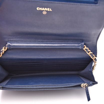 Chanel Lambskin Quilted Boy Wallet On Chain WOC Navy Blue 5 of 14