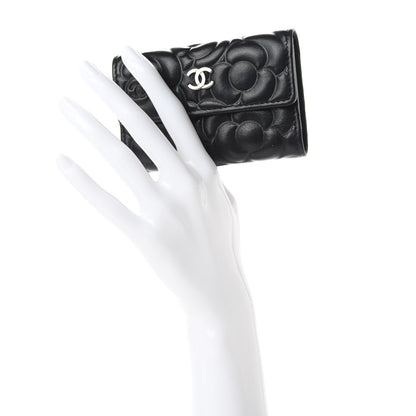 Chanel Goatskin Camellia Embossed 4 Key Holder Black 2 of 11