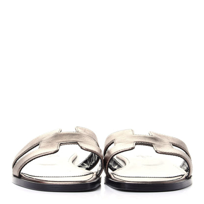 Hermes Metallic Calfskin Oran Sandals 35.5 Mordore 2 of 9