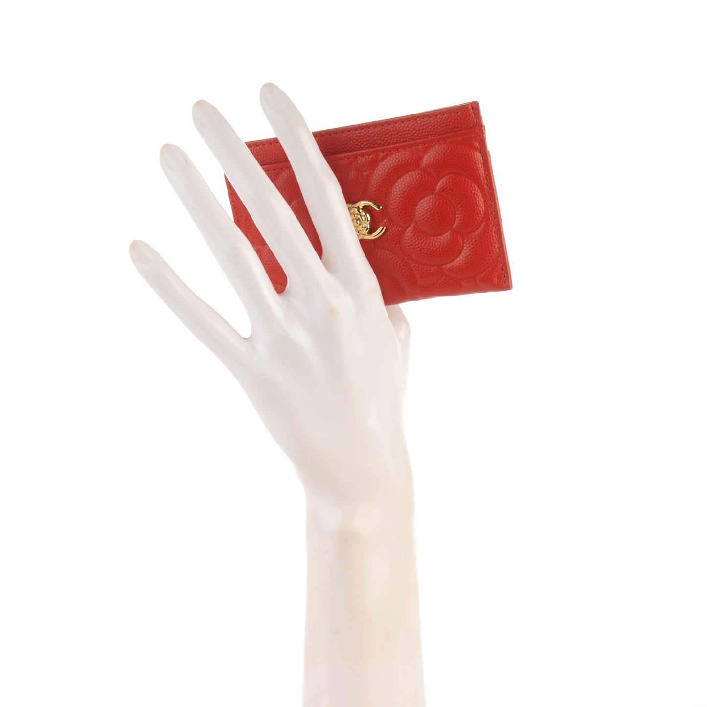 Caviar Camellia Embossed Card Holder Red